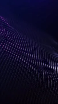 Purple glowing data wave on a dark vertical background, with flowing partic.. Illustrazione stock