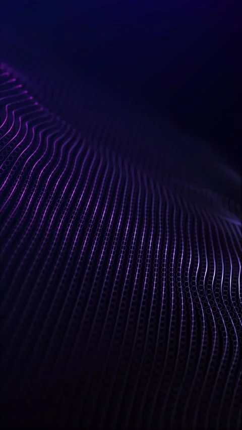 Purple glowing data wave flows across a dark vertical futuristic background.. Video stock 342802613