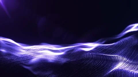 Purple glowing data wave landscape background for AI, big data, futuristic .. Stock Illustration