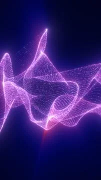 Purple glowing digital mesh wave made of tiny particles, forming a futurist.. Stock Illustration