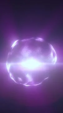 Purple glowing digital orb with bright central light, mesh particles, and f.. Illustrazione stock