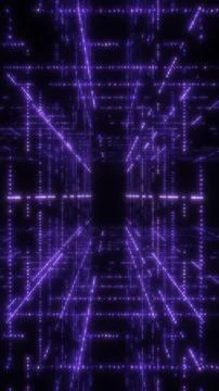 Purple glowing digital wireframe grid and data tunnel Stock Illustration