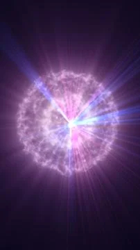 Purple glowing energy sphere with bright blue and pink rays, evoking a cosm.. Stock Illustration