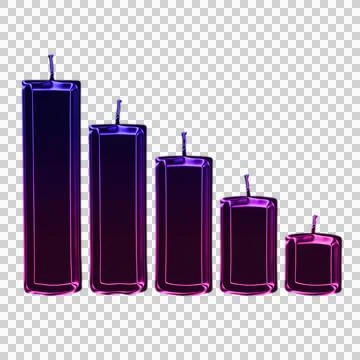 Purple glowing geometric cubes with light beams and dark interiors transparent Stock Illustration