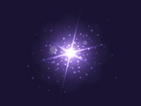 Purple glowing light burst explosion on dark background. Bright star Stock Illustration
