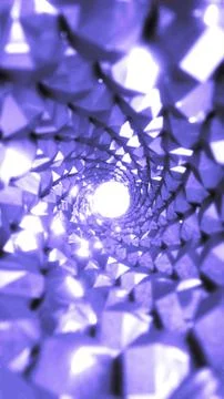 Purple glowing low poly 3d geometric fractured crystal tunnel 库存插图