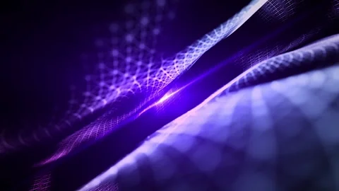 Purple glowing mesh waves intersect in a smooth abstract flow, creating a dyn Vídeos de archivo 332802627