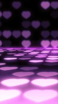 Purple glowing neon heart perspective floor with bokeh effect Stock Illustration