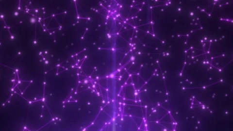 Purple glowing network of connected nodes and lines with floating particles Stock Footage 329064077