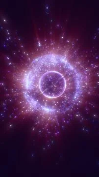Purple glowing particle ring with a central sphere, resembling a futuristic.. Stock Illustration