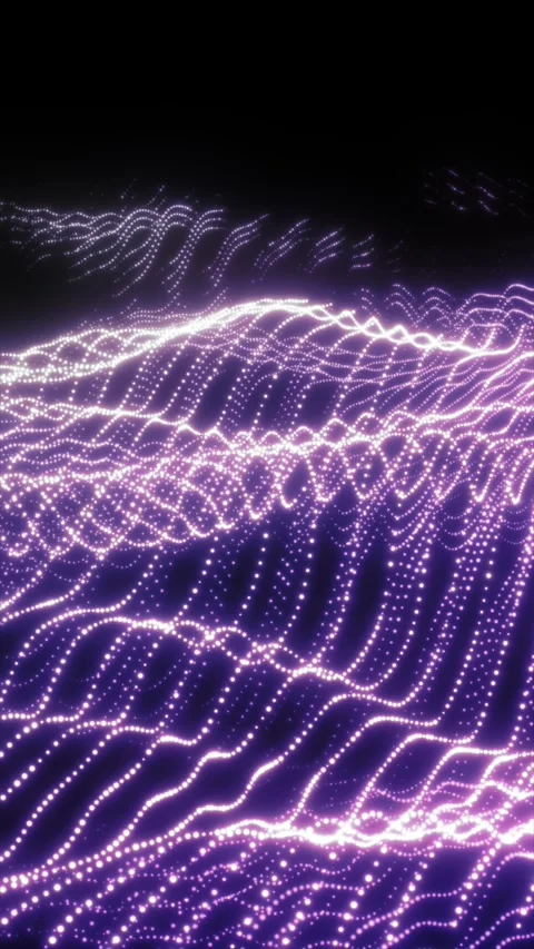 Purple glowing particle wave grid with dotted data lines, flowing digital c.. Stock Footage 335696586