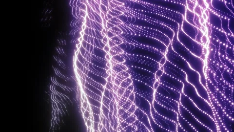 Purple glowing particle wave grid with dotted data lines Stock Footage 336741214