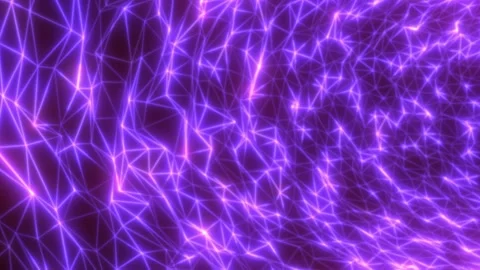 Purple glowing polygon mesh with connected lines and nodes Stock Footage 336663544
