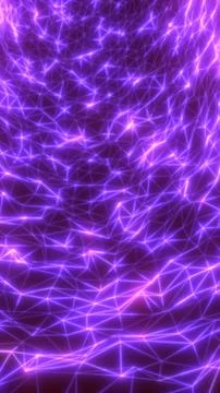 Purple glowing polygon mesh with connected lines and nodes, creating a futu.. Stock Illustration