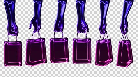 Purple glowing of stylized human hands with long fingers raised upward Stock-Illustration
