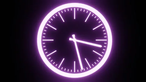 Purple glowing watch dial with rotating hands on black background. 3d render loo Stock Footage 311764591