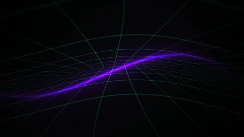 Purple Glowing Wave Flowing Across Green Digital Grid Perspective Stock Footage 343753586