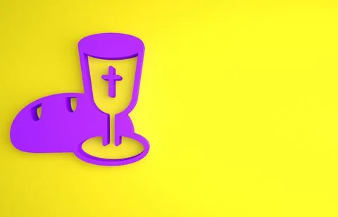 Purple Goblet and bread icon isolated on yellow background. Bread and wine cu Stock Illustration