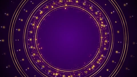 Purple gold circular frame sparkling ring particles, elegant radial lines, royal Stock Footage 340469747