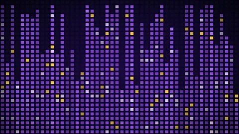Purple gold equalizer bars LED grid background, dot matrix display motion loop Stock-Footage 342634580