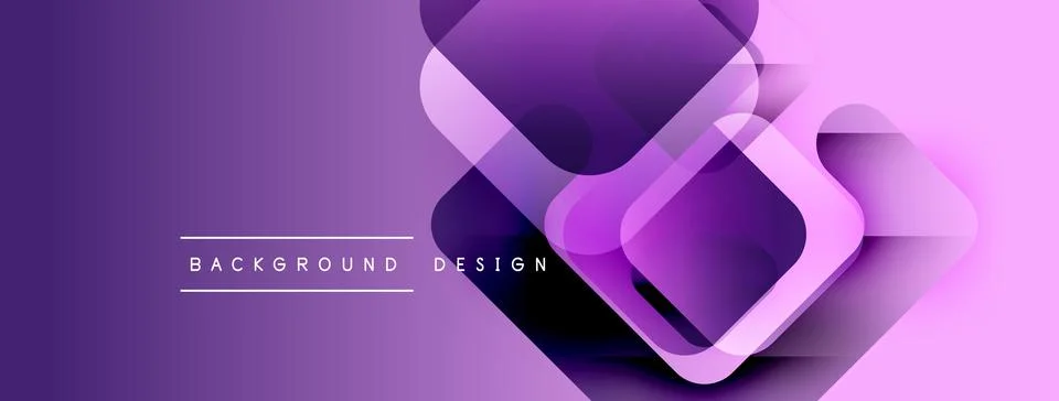Purple gradient background features overlapping squares. Modern design elements Stock Illustration