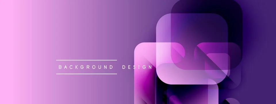 Purple gradient background features overlapping squares, rectangles. Modern Stock Illustration