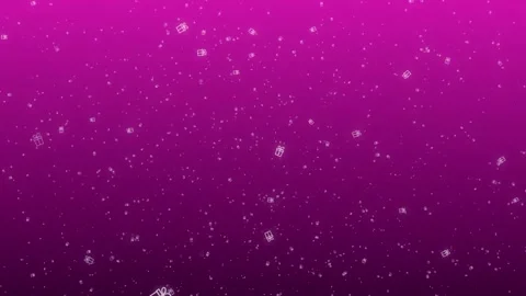 On a purple gradient background, gift boxes painted with a white stroke fall Stock Footage 253378650