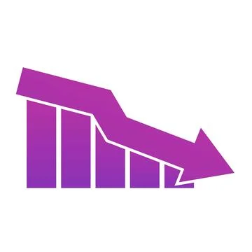 Purple gradient bar graph showing negative trend with downward arrow Stock Illustration