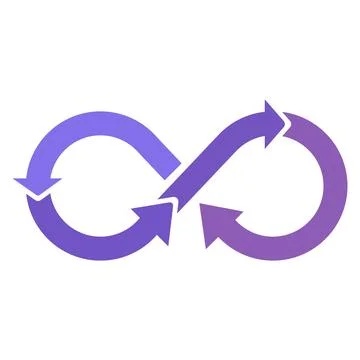 Purple gradient infinity arrow loop continuous cycle symbol. Illustrazione stock