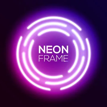 Purple gradient neon light frame. Techno circles. Stock Illustration