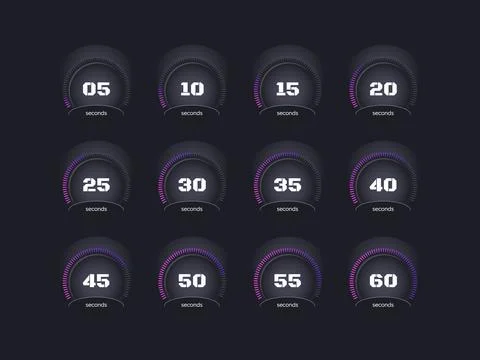 Purple gradient radial dots countdown timer set on dark background 库存插图