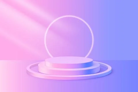 Purple gradient round podium stand with spotlight, 3D pedestal, platform for Stock Illustration