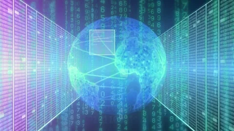 Purple gradient starting binary falling, Earth fading, links forming, windows Stock Footage 335317631
