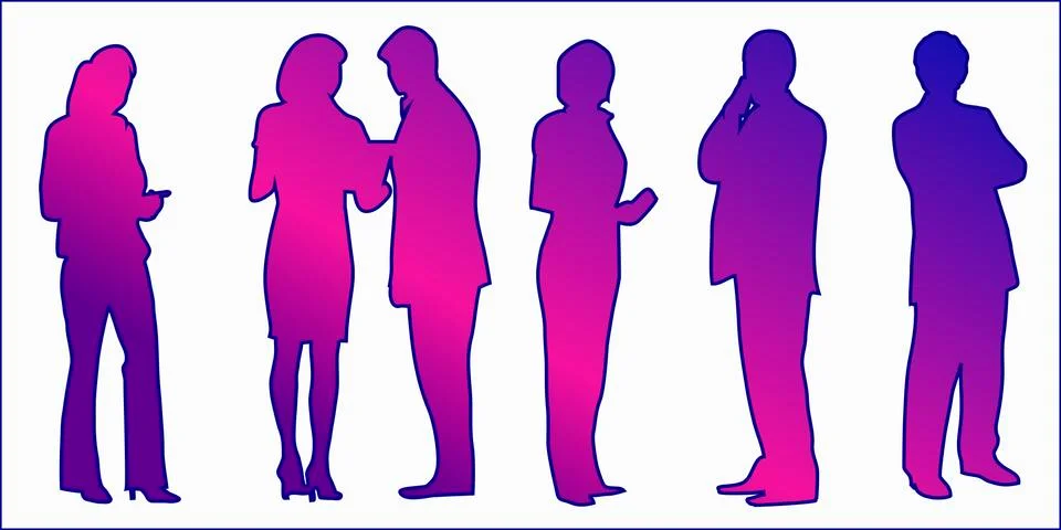 Purple gradient vector shapes of office workers Stock Illustration