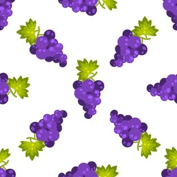 Purple grapes fruit seamless vector pattern Stock Illustration
