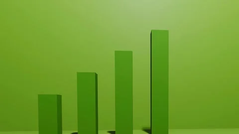 Purple graph line growing upwards with bar chart graph green background Stock Footage 345729590