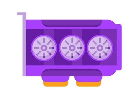 Purple graphics card with three cooling fans is working properly Stock Illustration