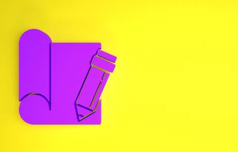 Purple Graphing paper for engineering and pencil icon isolated on yellow back Stock Illustration