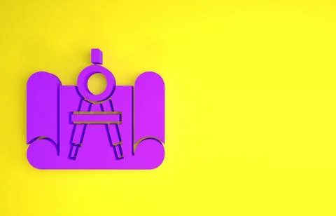 Purple Graphing paper for engineering and drawing compass icon isolated on ye Stock Illustration