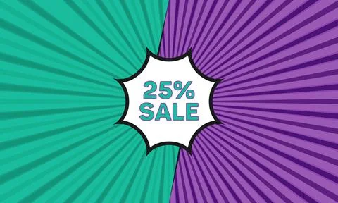 Purple green comic book style background twenty five percent sale Stock Illustration
