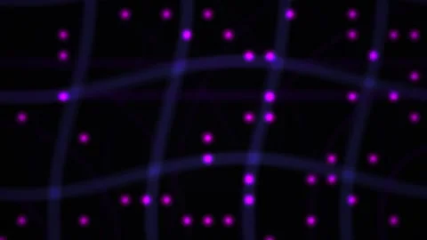 Purple Grid with Glowing Dots Moving in Abstract Digital Space Stock Footage 343754488