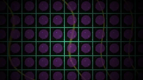 Purple grid pattern with green lines and purple circles on a black background Stock Footage 336707182