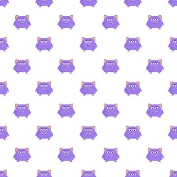Purple grumpy monster seamless repeating cartoon pattern Stock Illustration