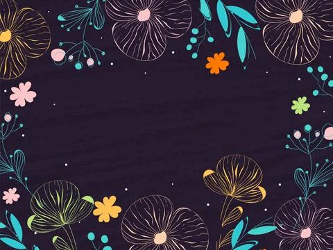 Purple Grunge Effect Background Decorated with Flowers, Leaves and Berry Br.. Stock Illustration
