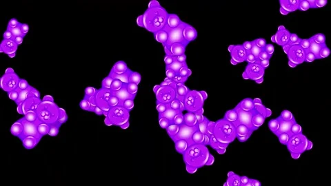 Purple Gummy Bear Candy Falling and Floating on Black Background Vídeo Stock 344231061