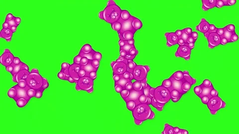 Purple Gummy Bears Falling and Bouncing on Green Screen Background 動画素材 344843367