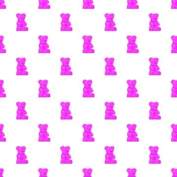 Purple gummy bears repeating pattern, sweet candy background 库存插图