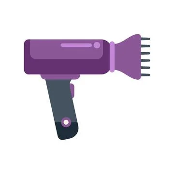 Purple hair dryer with diffuser nozzle flat icon Stock Illustration