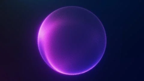 Purple halftone data sphere with neon glow and fine dot texture on deep spa.. 库存插图