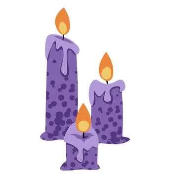 Purple Halloween Candles Flat Vector Illustration Isolated on White. Spooky Stock Illustration